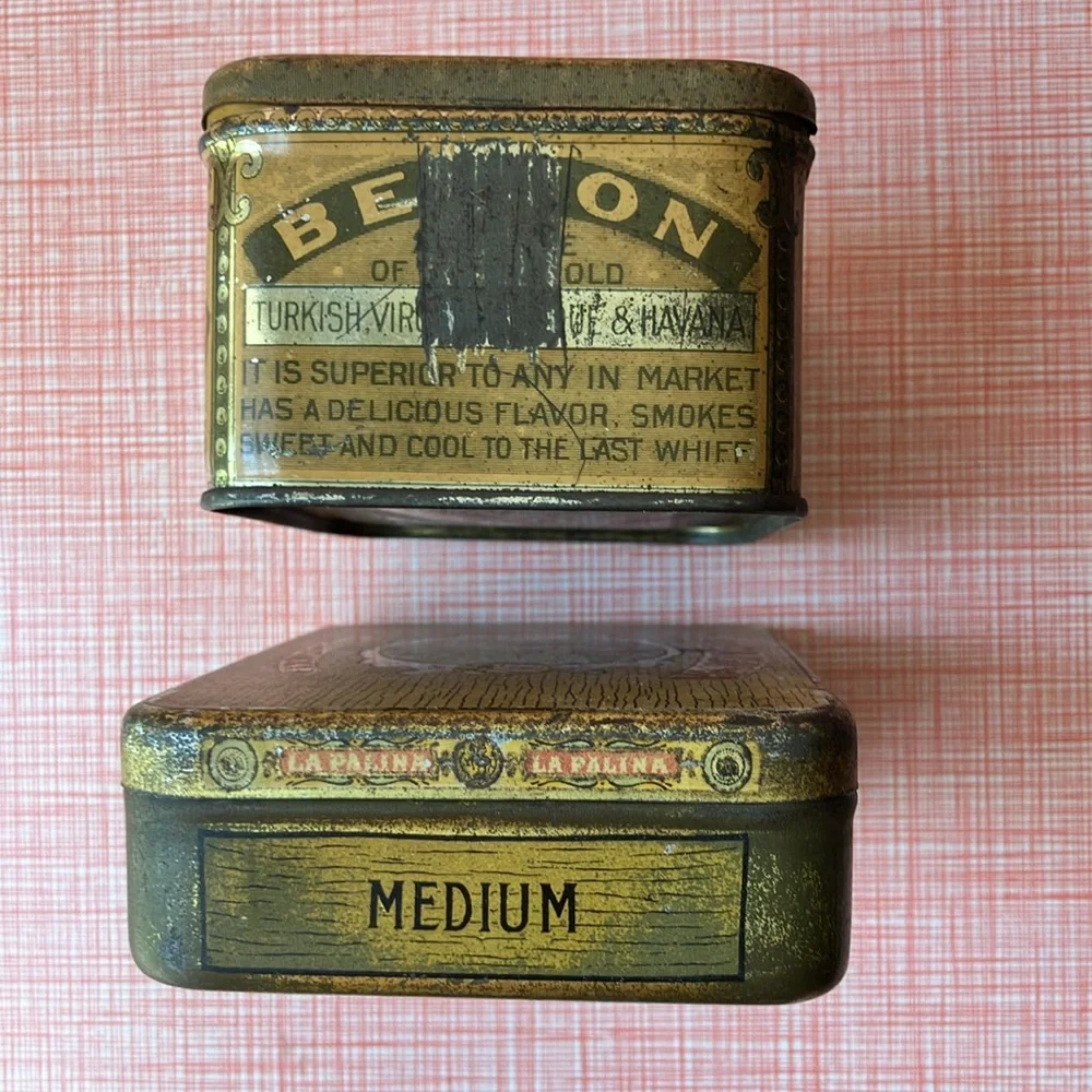 Set of two vintage antique metal cigar tobacco boxes tins advertising tobacciana